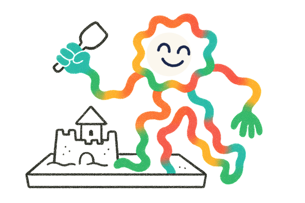 Colorful abstract character building sandcastle