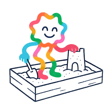 Colorful abstract character building sandcastle